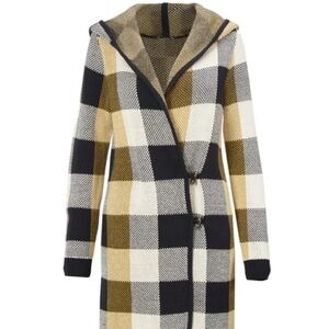 Cabi Plaid Cotton Sweater Coatigan Women’s Hooded Coat NWOT Size M